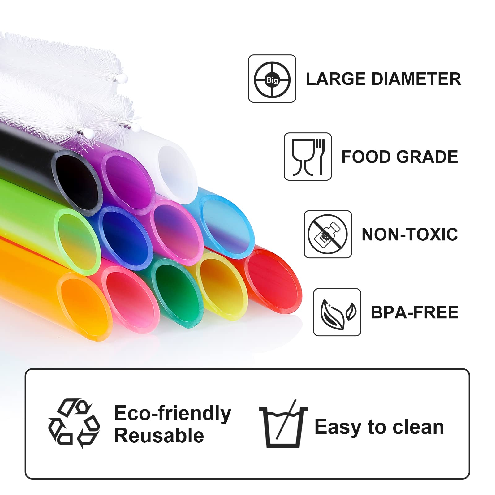Angled Tips, 12 Pcs Wide Reusable Bubble Tea Straws With 4 Brushes - Multi Colors Jumbo Smoothie Straws, Bpa Free Plastic Straws